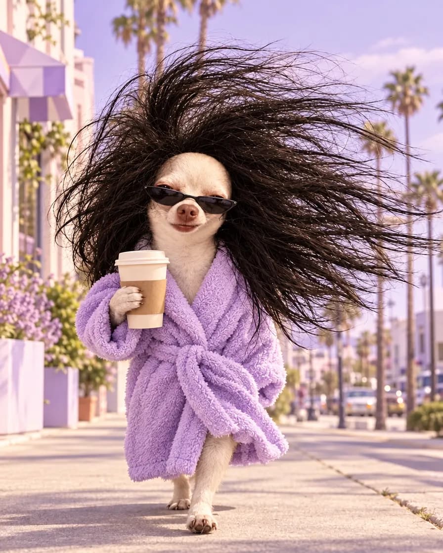Sleego walking down a sunny street in sunglasses with hair blown sideways